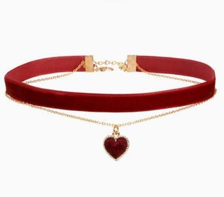 

Різдво Новий рік Червоний кулон Дівчина Вінтажний оксамитовий чокер Намисто Особистість Солодке кохання Ланцюжок на ключицю бордовий