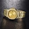 Goldene Herren Markenuhren Mode Freizeit Edelstahlarmband Business Datum Quarz Armbanduhr Relogios Masculinos