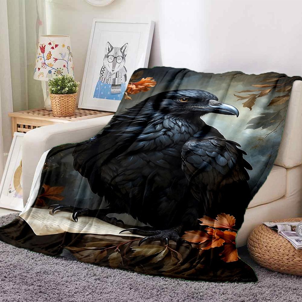 1pc Raven Art Print Blanket Lightweight Blanket Throw Blanket For Sofa, Bed, Travel, Camping, Livingroom, Office yy251010001