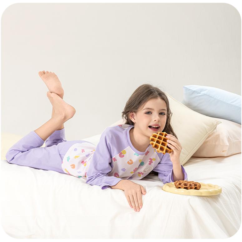 Yingbolun Girls' Home Clothes, Large Children's Lycra Cotton A-class Pajamas, Spring and Autumn Children's Long sleeved Pants, Girls' Set