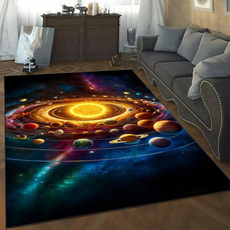 Galaxy Solar System Rug for Space Enthusiasts  Bring the Universe into Your Home  Cosmic Living Room Decor Skid resistant carpet