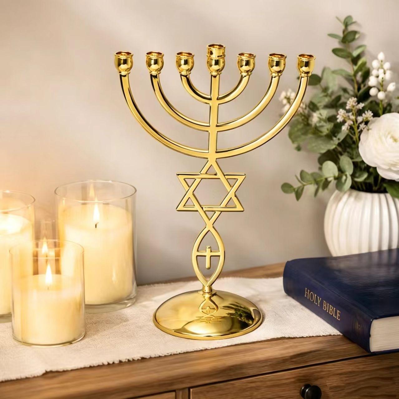 Hanukkah Seven-Headed Candle Holder Set Star