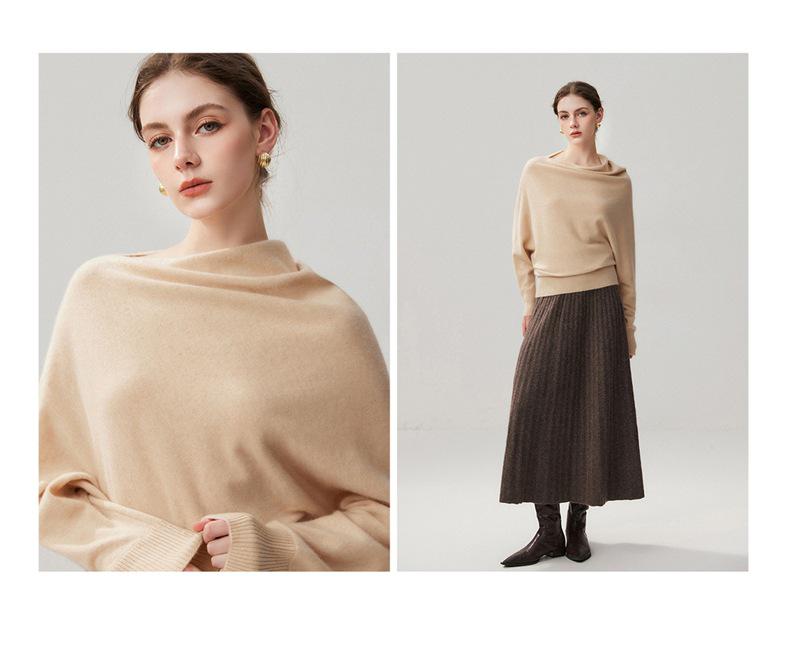 2026 A/W Women's Irregular One-Shoulder Cashmere Batwing Sleeve Loose Slimming Base Layer Shirt