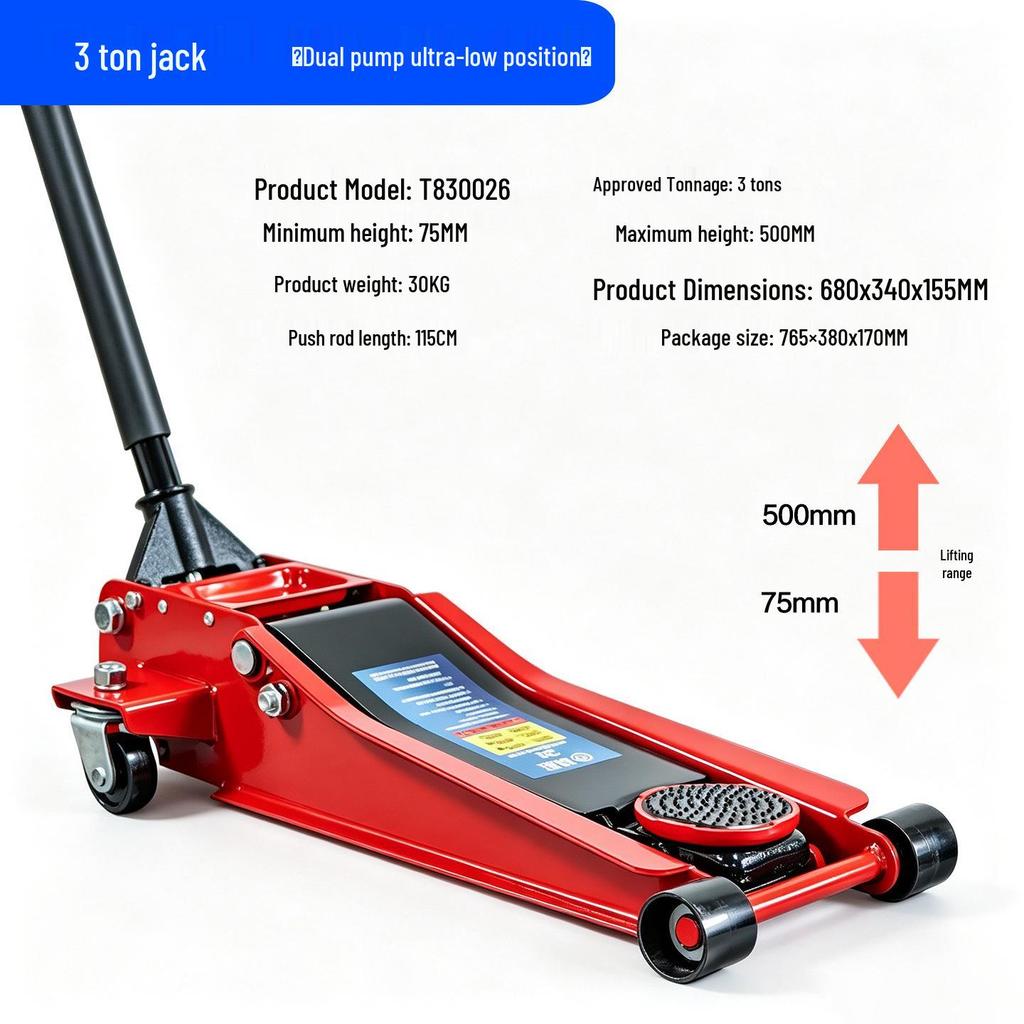 2-Ton Horizontal Hydraulic Car Jack for SUVs – 3T Tire Change Tool