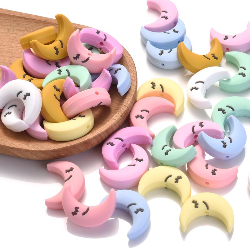 10 Stück Fünfzackiger Stern Herz Mond Silikonperlen Lebensmittelqualität Beißring DIY Schnullerkette Zubehör Baby Zahnen Spielzeug BPA Frei