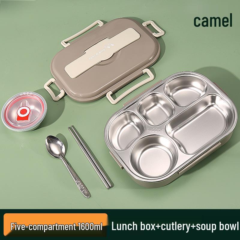 Large Stainless Steel Lunch Box with Lid and Soup Bowl, Insulated Meal Tray for Students and Office Workers
