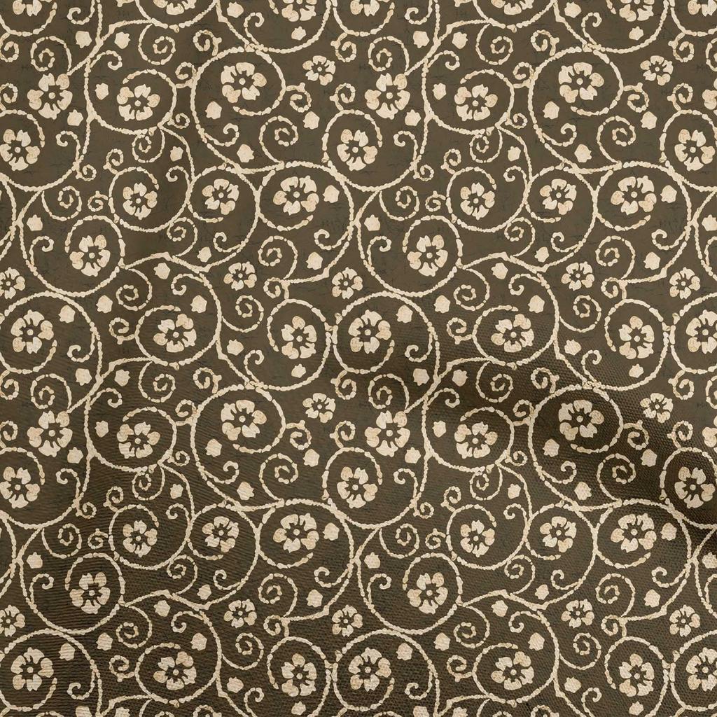 oneOone Cotton Flex Dark Gray Fabric Asian Batik Floral Sewing Material Print Fabric By The Yard 40 Inch
