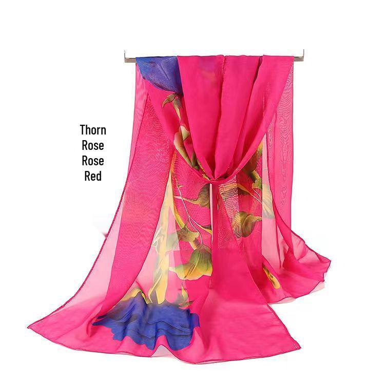 Spring & Summer Silk Chiffon Scarf for Women – Versatile, Fashionable, Sun-Protective, Printed Headscarf