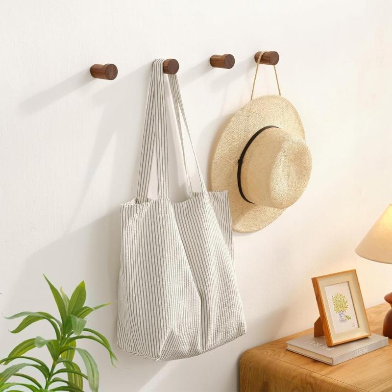 6Pcs Natural Wood Wall Mounted Hook Handmade Smooth Surfaces Hook Load Sturdy Home Organization