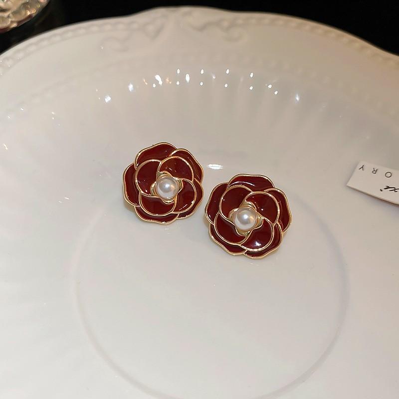 Silver Needle Ankara Red Geometric Stud Earrings Female Korean Ins Fashion Design Earrings High-end Exquisite Earrings