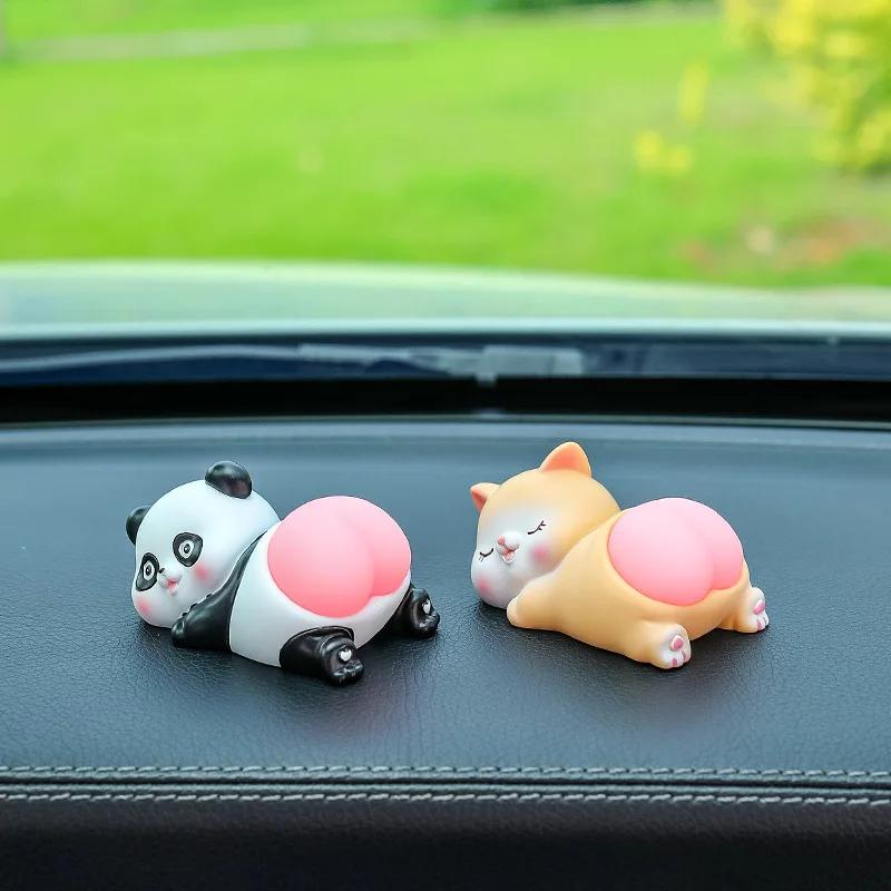 New Funny Car Ornaments Cartoon Panda Rabbit Doll Creative Center Console Decoration Happy Decompression Toy Car Ornaments