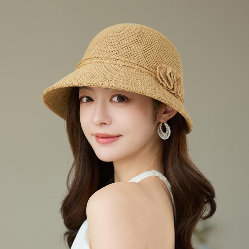 2026 new knitted basin hat women's summer thin breathable sun hat elegant middle-aged and elderly fashion versatile mother hat