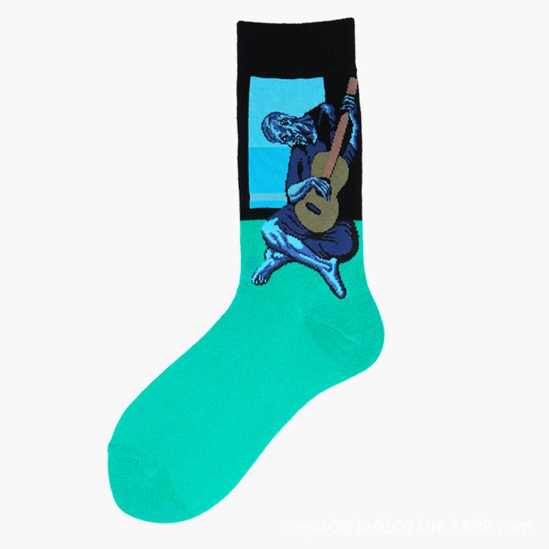 European & American Creative Oil Painting Mid-Calf Socks: Trendy Autumn/Winter High-Tube Cotton Socks