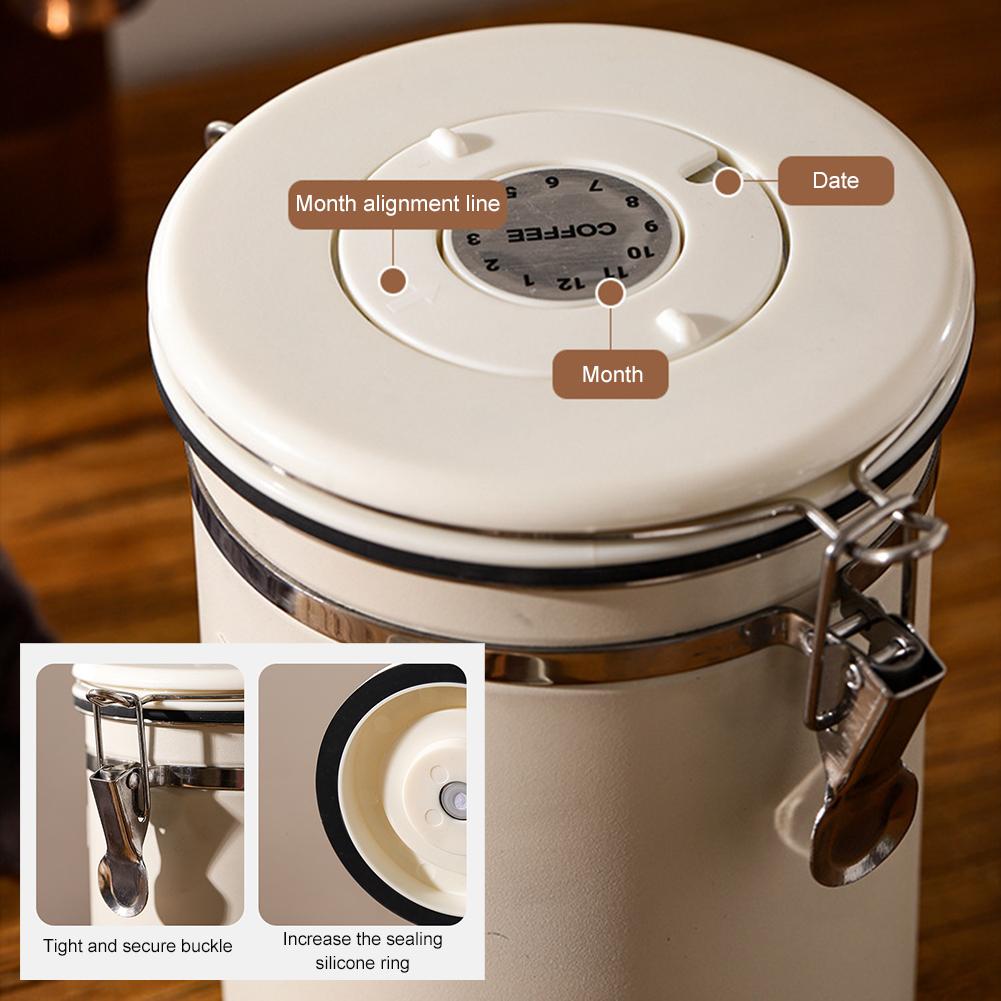 1.2/1.5/1.8L Stainless Steel Coffee Bean Can Large Capacity Coffee Storage Container Sealing Coffee Filling Food Storage Contain