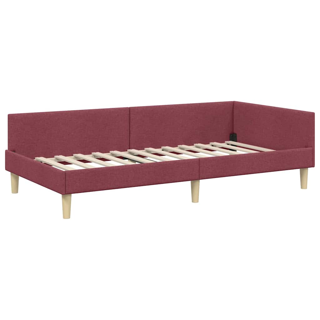 L Shaped Bed Frame Burgundy 90 X 190 Cm Fabric