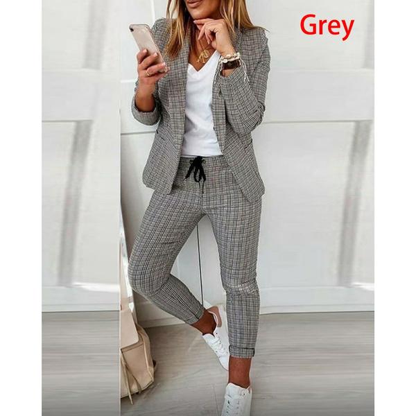 Women Elegant Long Sleeve Blazer Sets Lapel Neck Blazer Coat & Drawstring Pants Set Two Piece Outfits for Women
