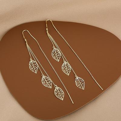 Small Fresh Hollow Leaves, Long Fringed Earrings, Women'S Leaves, Simple And Cold Wind Earrings, Trendy Personalized Earrings.