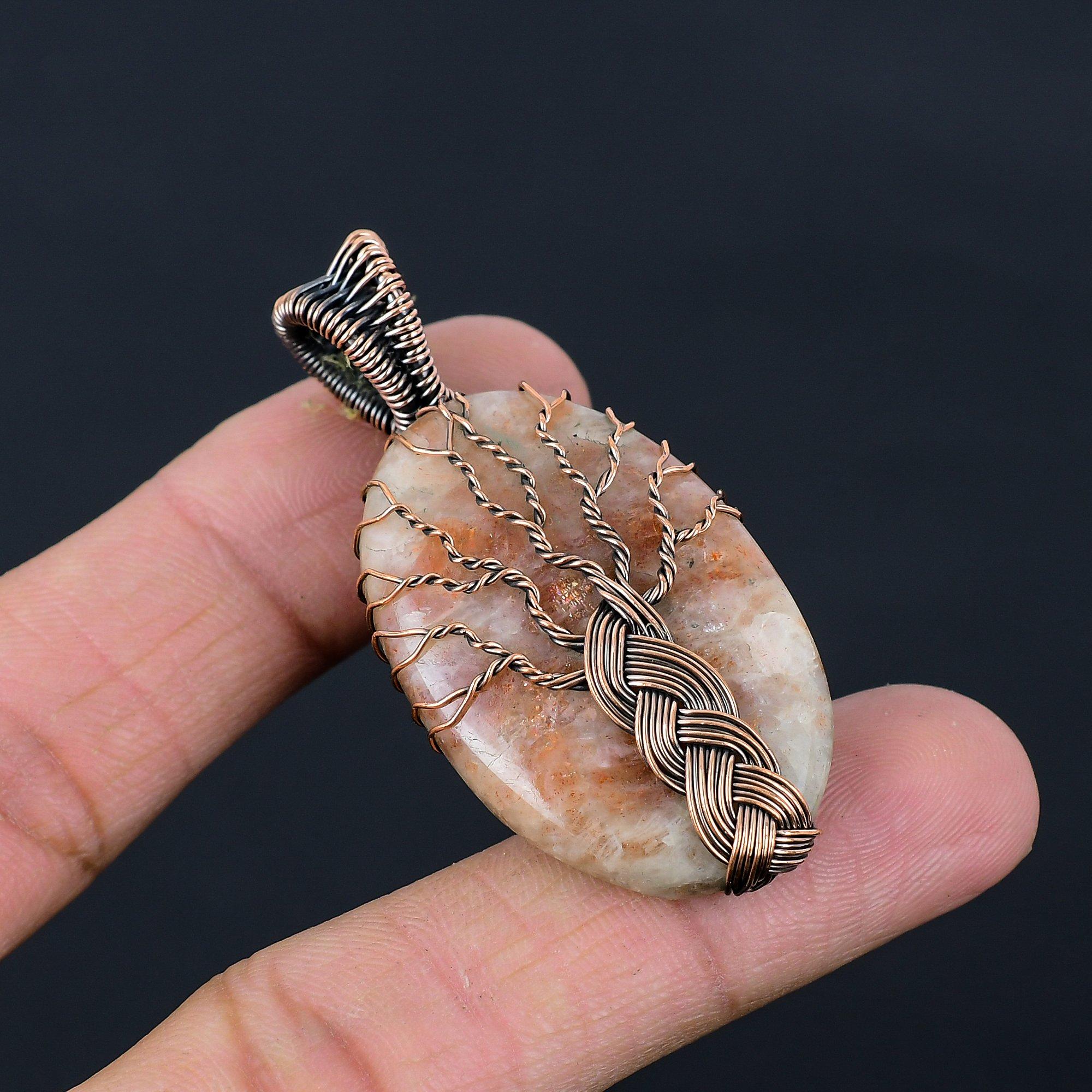 

Красивое Древо жизни, солнечный камень, драгоценный камень, чистая медная проволока, ювелирный кулон ручной работы 2.17 Inches оранжевый