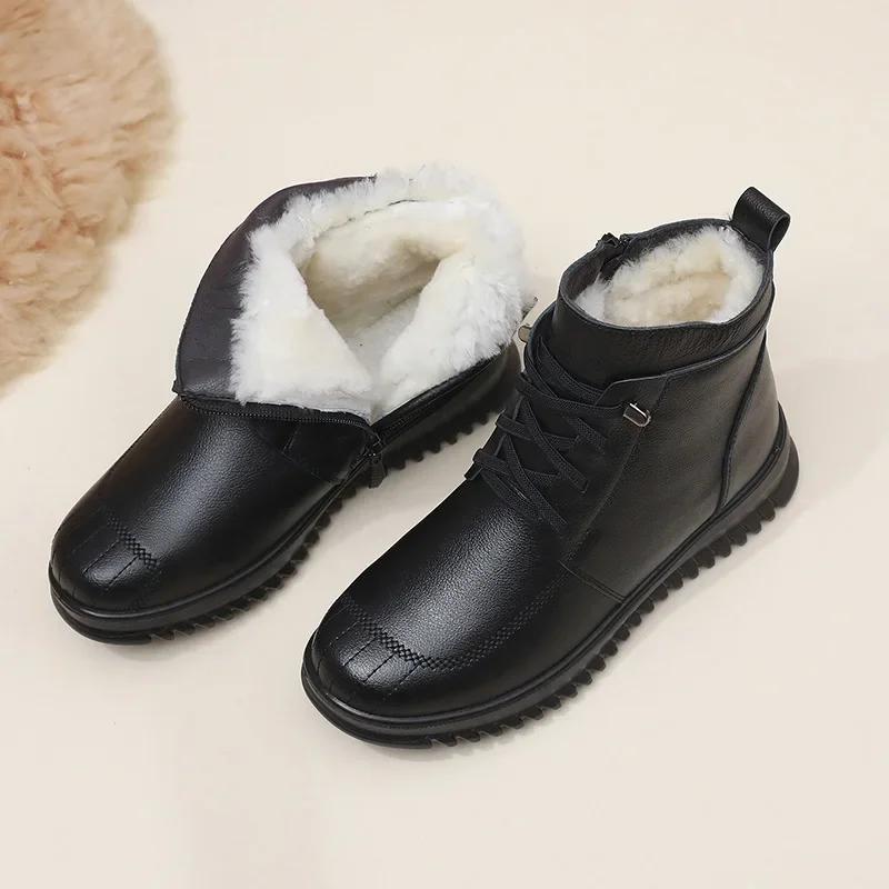 Thickened Cow Leather Mom Cotton Shoes Soft Bottom Anti-Slip Middle-Aged And Elderly Mom Boots Factory Direct Wholesale