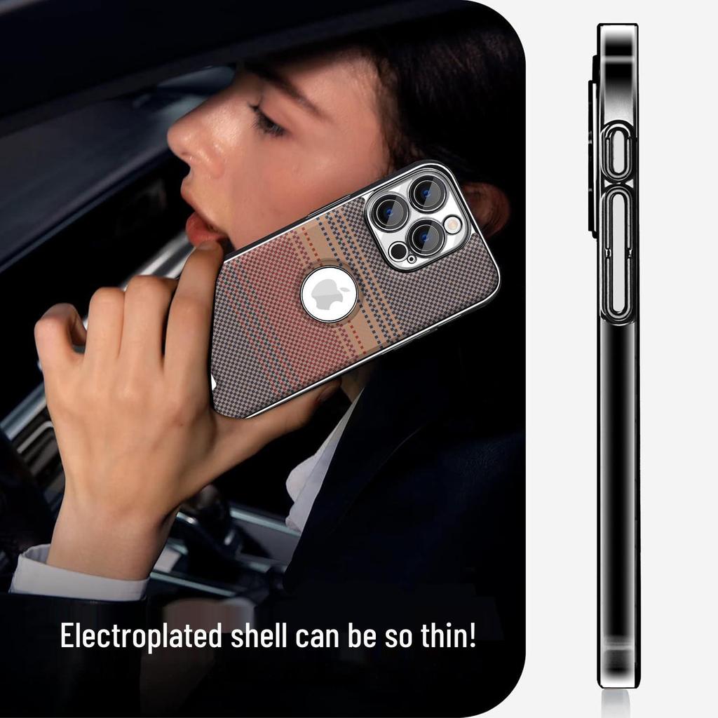 Kevlar Leather Texture Electroplated Anti-Drop Case for iPhone 16 Pro Max/17 Full Cover
