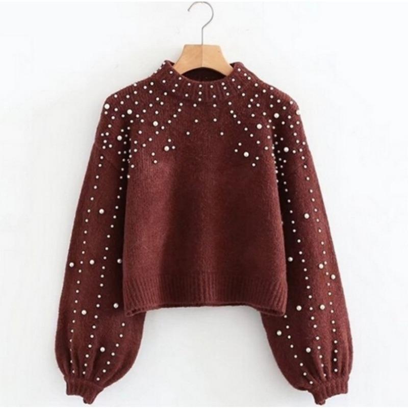 Women S Loose Fit Pullover Sweater Long Sleeve Lantern Sleeve Solid Color