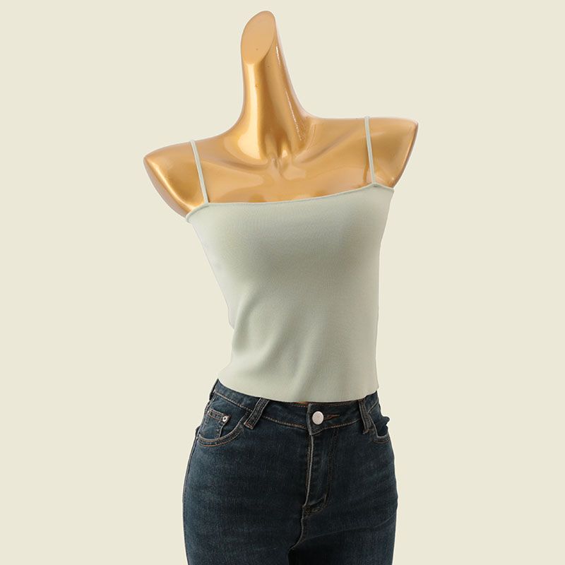 Normcore off-Shoulder Collar Spaghetti Strap Short Camisole Summer Inner Wear Can Be Outwear Knitting Slim Fit Bottoming Top