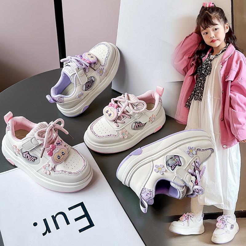 Girls sports shoes fashion cartoon board shoes 2025 autumn new girls little white shoes children breathable casual shoes tide