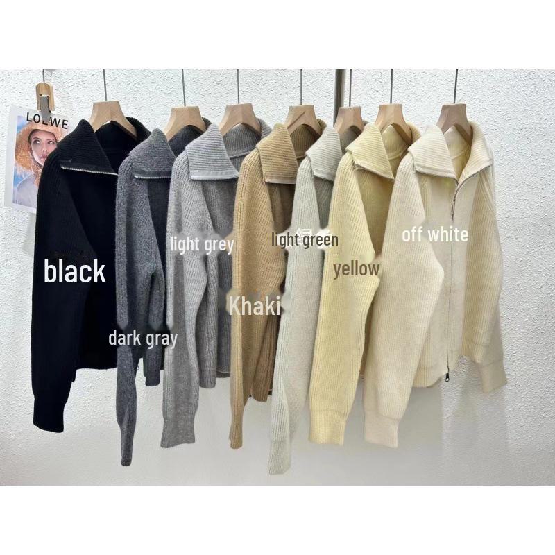 

Женский вязаный кардиган в корейском стиле с двойными лацканами на молнии, высокий воротник, универсальный, для осени и зимы. One Size чёрный