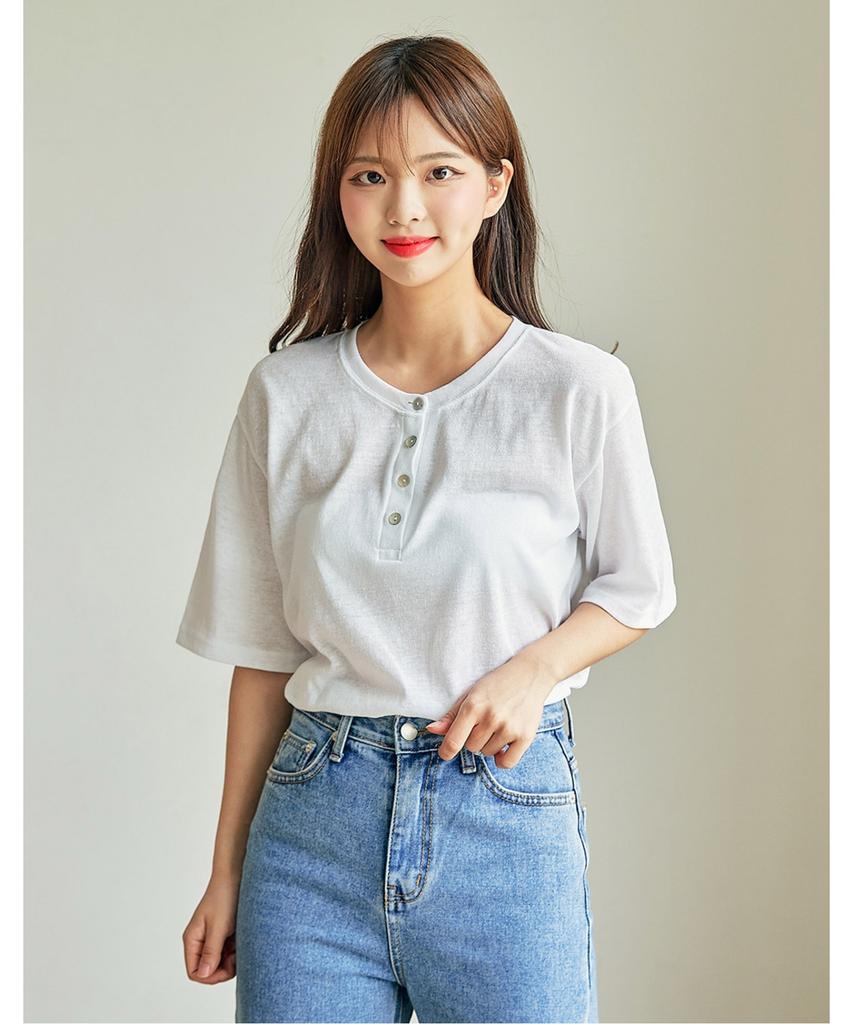 VANAKE Romy Linen Button T-Shirt_Ob14Tsme33Z