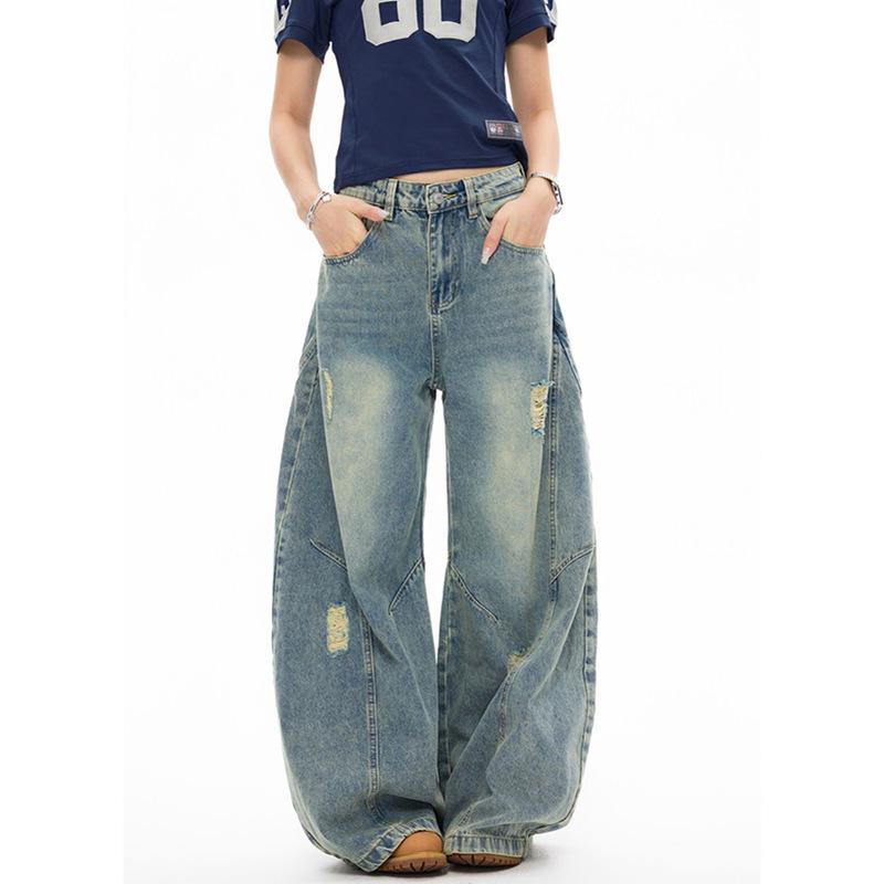 

Women s Street Style Korean Harajuku Wide-Leg High Waist Jeans - Floor-Length Fashion for Spring/Autumn XL синий