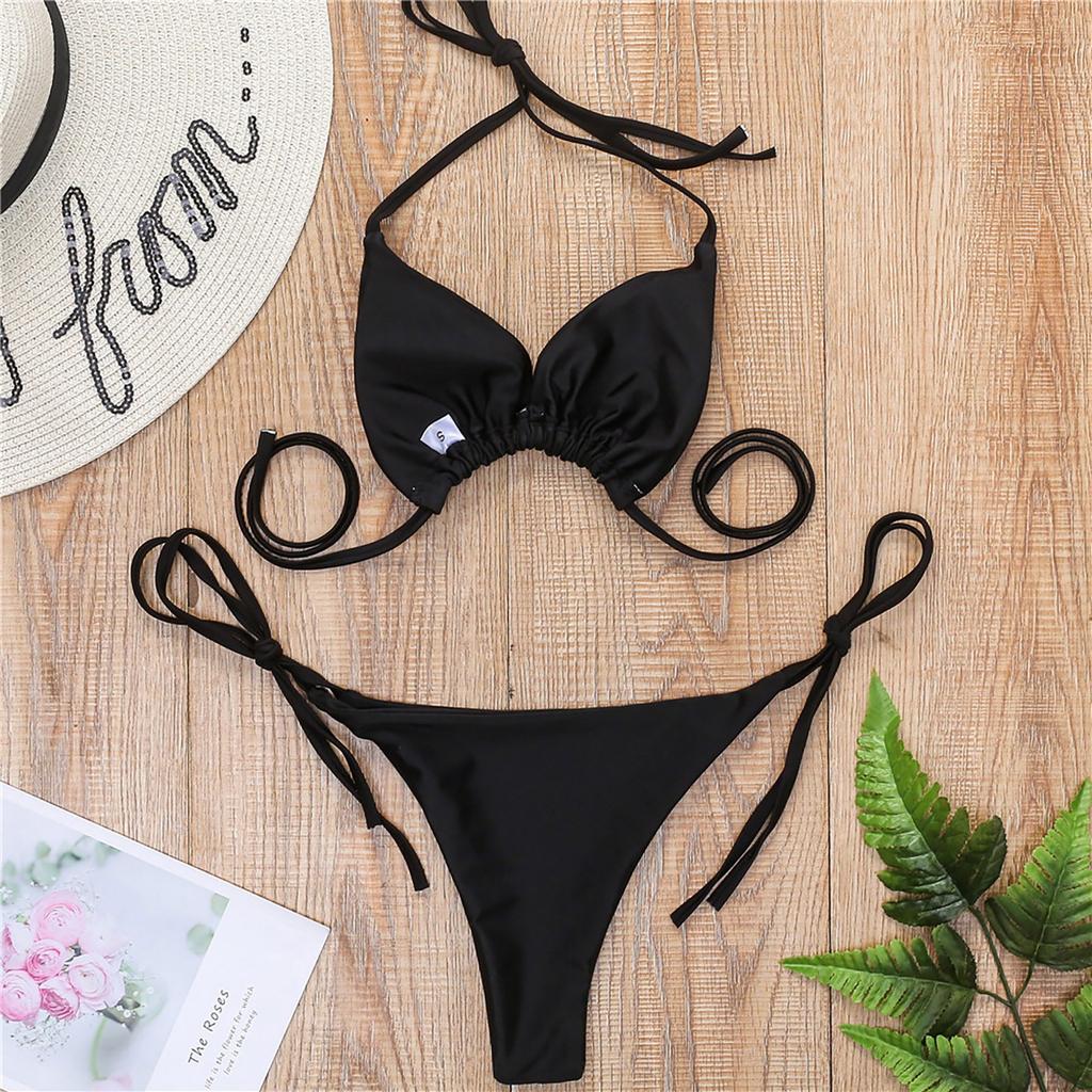 Two Piece Bikini Set with Triangle Top and Adjustable Side Tie Bottoms for Women Swimwear Beachwear Summer Outfit