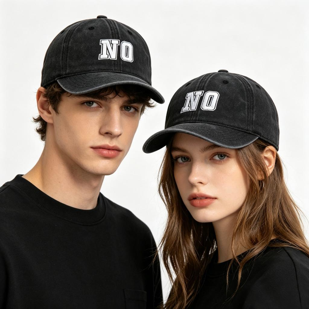 Neue Baseballkappe mit aufgesticktem Buchstaben NO, gewaschene Retro-Kappe für Männer und Frauen, Paar, lässiger Outdoor-Sonnenhut