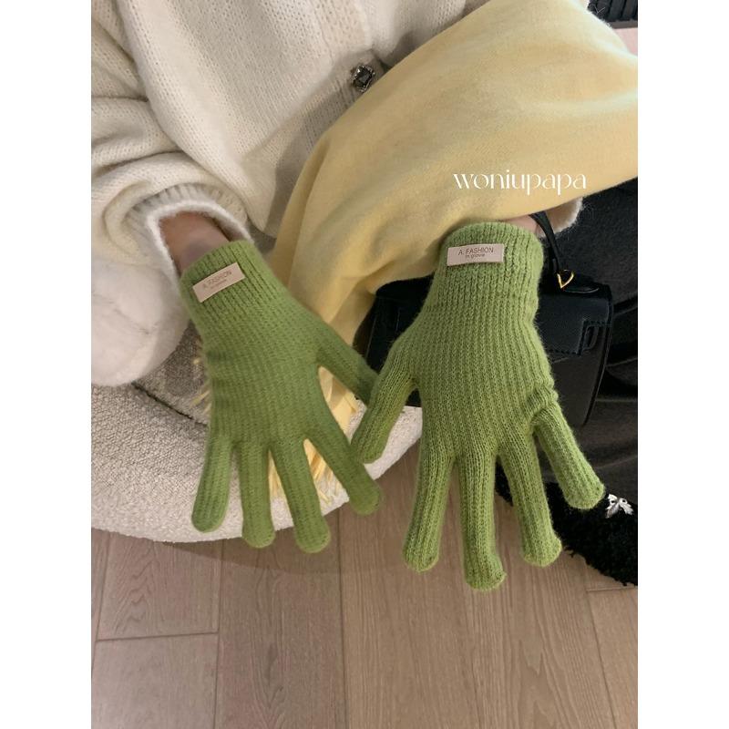 Atmosphere Solid Color Knitted Warm Gloves for Women In Autumn and Winter Korean Touch Screen New Student Versatile Anti Freeze Gloves