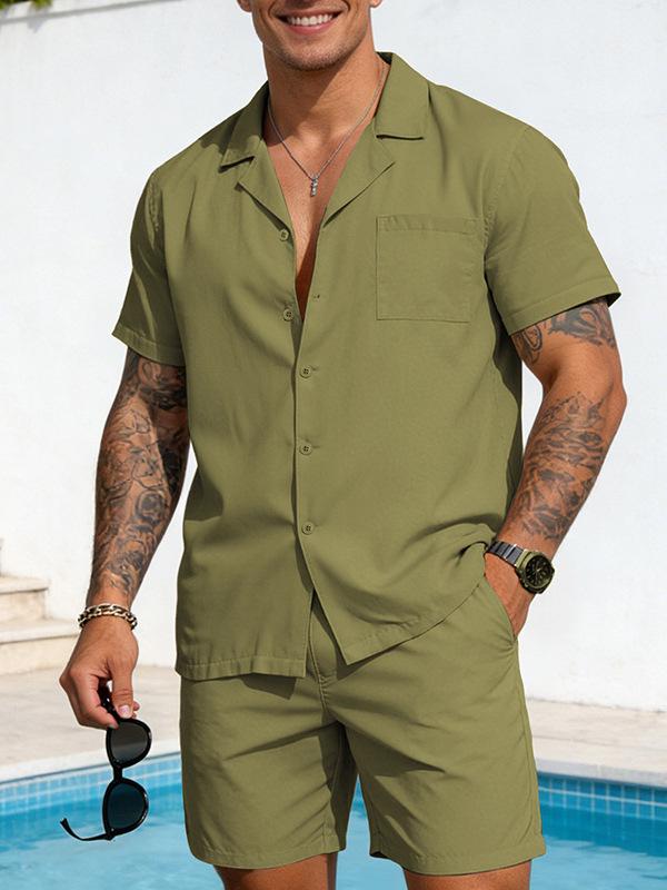 2026 Men's Plus Size Casual Solid Color Summer Shorts & Short Sleeve T-shirt Set