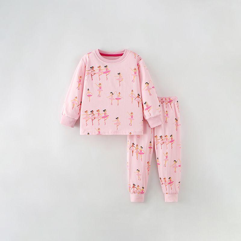 

Костюм для дома для девочек 2025 Весна-Осень Новое поступление Детский из чистого хлопка с принтом Топ с круглым вырезом Брюки Комплект из двух предметов Детская одежда 9731 150cm