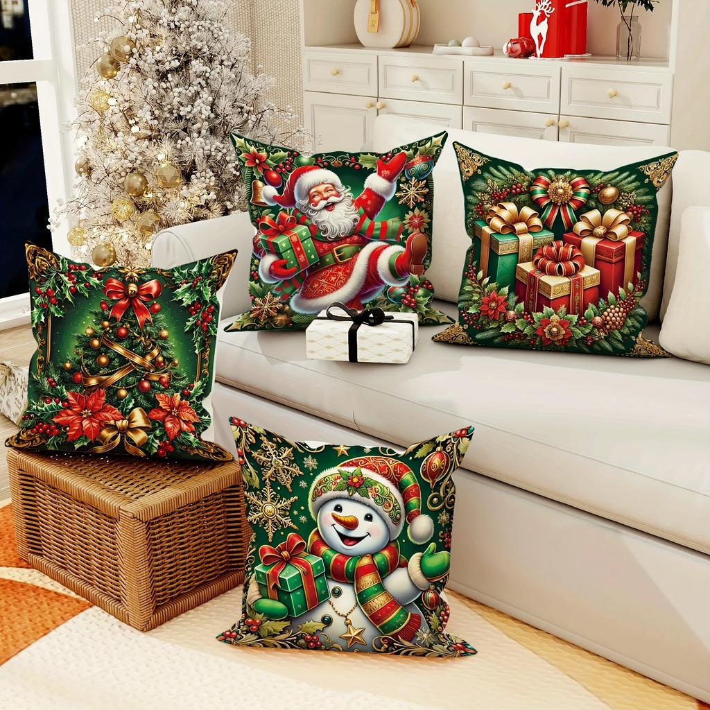 Christmas decoration Pillowcase Merry Christmas New Year Gift Santa Claus Gift Box Snowman Pillow Cover Home Sofa Cushion Cover