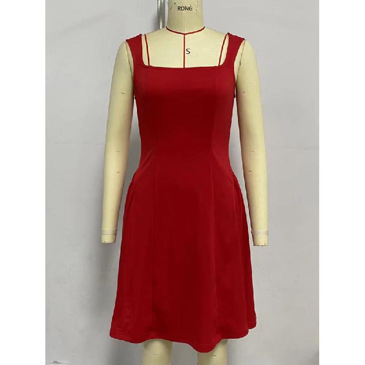 Fashion Solid Color Party Square Neck Backless Mini Slip Dresses 2025 New Elegant High Waist Club Pleated Short Dress