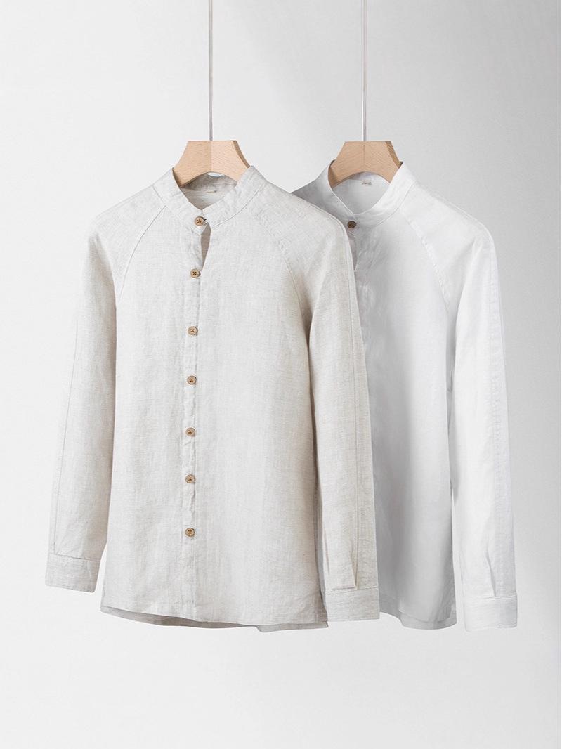 

Men s Autumn Pure Linen Stand Collar Shirt, New Chinese Style, Elderly Fashion Small