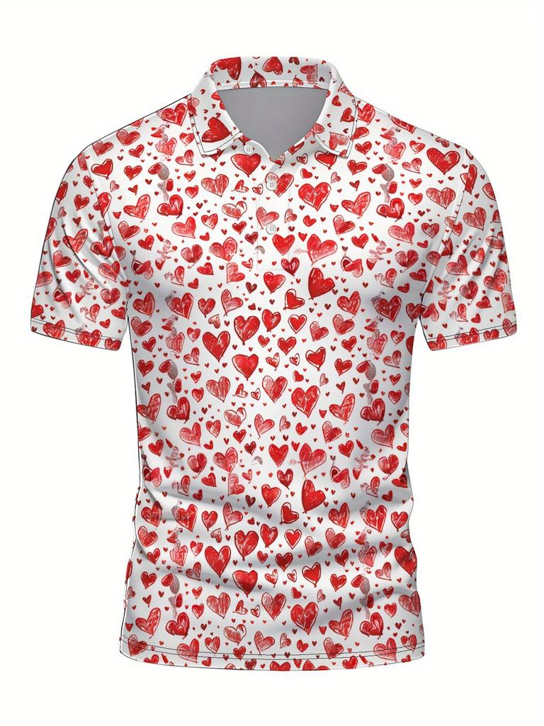 Men's Short Sleeve Polo Shirt with Flat Digital Print Pattern - No Texture