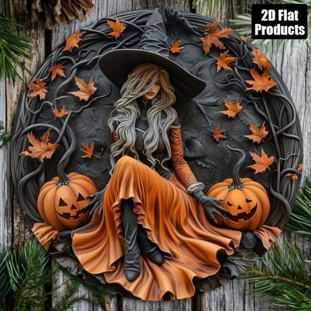Halloween Witch Vintage Metal Tin Sign Black Hat Pumpkin Wall Decor Gift