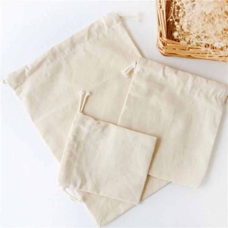 1pcWhite Drawstring Pouches Gift Blank Bags for DIY Cotton Hemp Bags Jewelry Display Packaging Storage 10x12/14x16/19x24/28x26cm