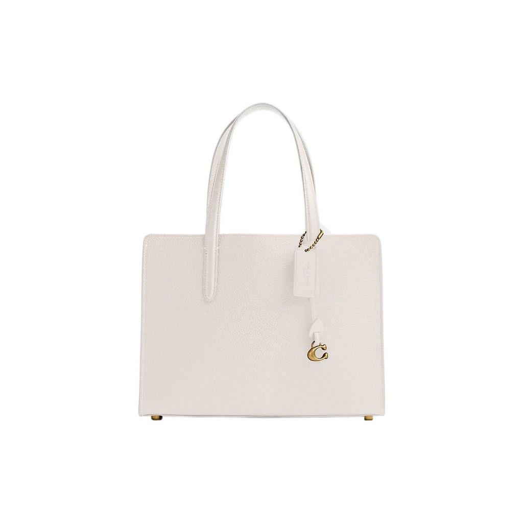 Coach Carter 28 Solid Color Logo Tag Pebble Leather Tote Bag Women tote White CJ806-B4HA