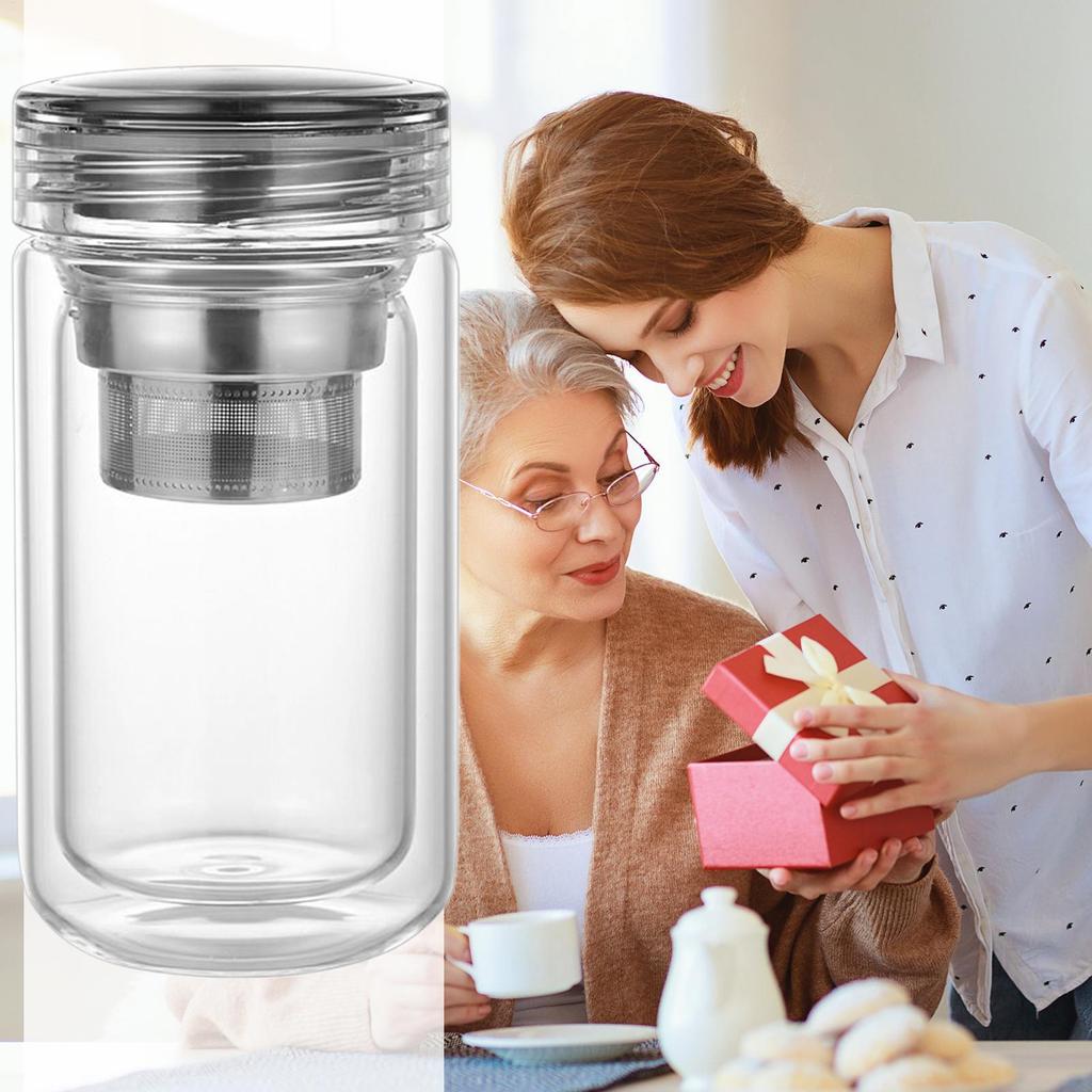 Glass Tea Cups Transparent Tea Infuser Cup Leak Proof Heat Resistant Mug with Large Capacity for Camping Home Car Serving Friend