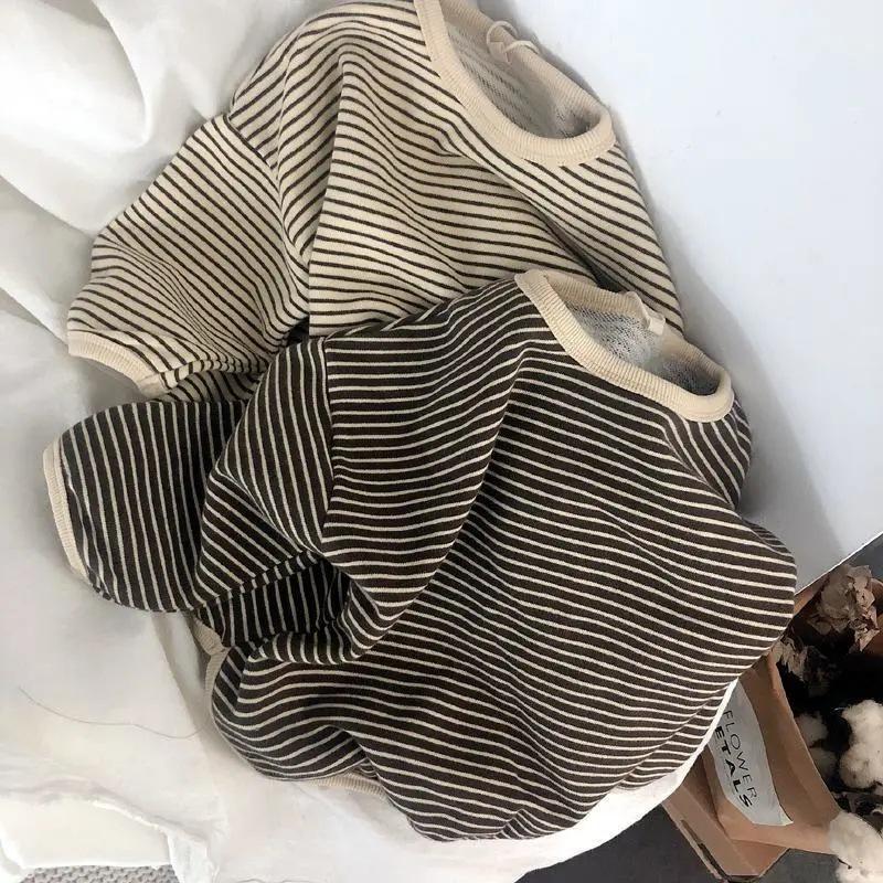 

Весенне-осенний полосатый свободный топ с длинными рукавами и круглым вырезом для девочек, пуловер, нижняя рубашка