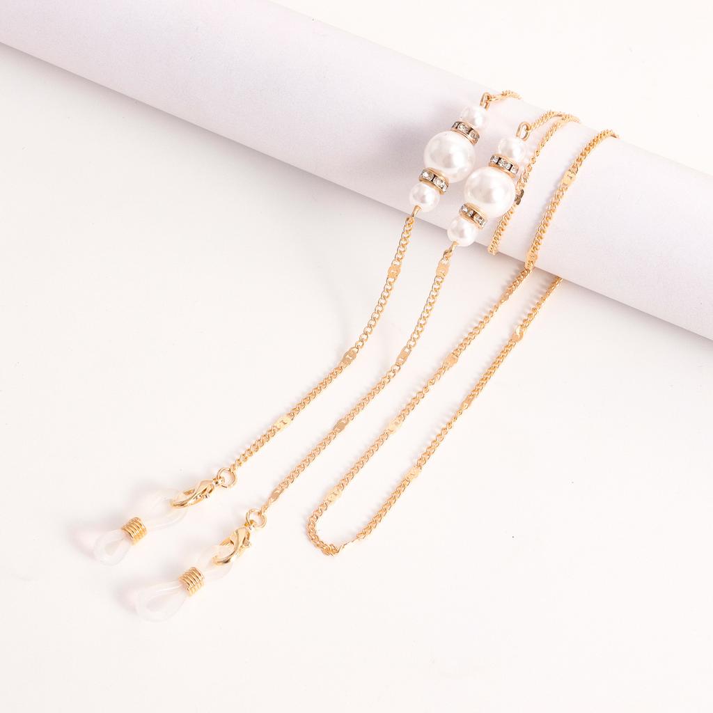 European and American masks hanging chain glasses chain imitation pearl mask chain color zircon metal glasses chain