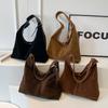 Large Capacity Flannel Bucket Bag Women's Autumn and Winter New Fashion Simple Underarm Shoulder Bag Retro Tote Bag