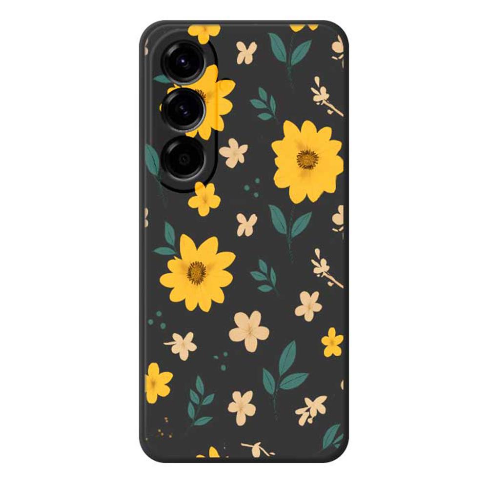 

Чехол для Samsung Galaxy A56 5G Желтый цветочный принт и листья Прямые края ТПУ Задняя крышка для телефона Black