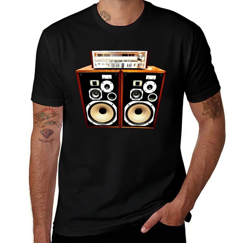 Vintage Stereo Receiver and Speakers Audiophile Hi Fidelity TShirt Unisex T Shirts for Unisex Casual TShirt