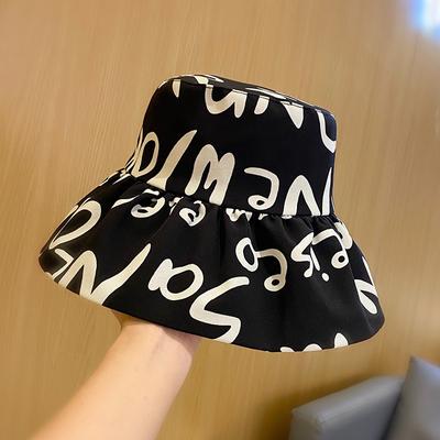 Bucket Hat Women's Hat Spring and Autumn Fashion Letter Big Brim Sun Hat Trendy Versatile Foldable Sunscreen Basin Hat