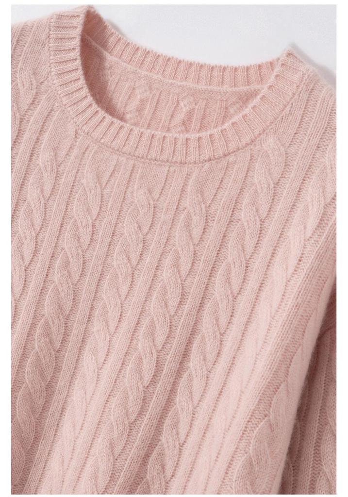 Damen-Farbblock-Kaschmirpullover - Herbst/Winter 2025: Dick, Locker, Rundhals, Zopfmuster, Schlankmachend, Lässiger Stil